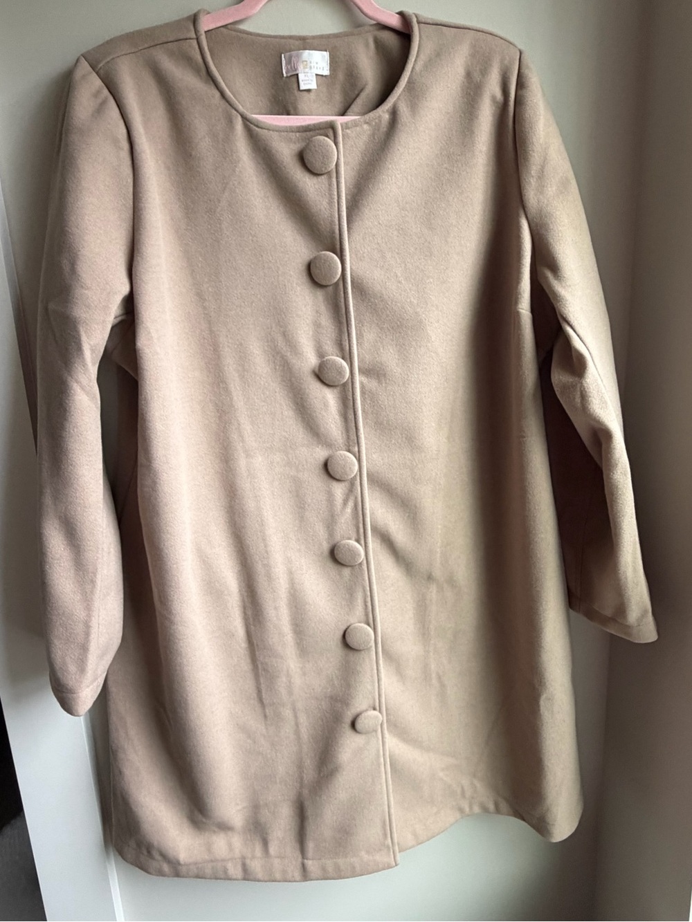 Belle by Kim Gravel Beige Button-Front Long Sleeve Dress Jacket
